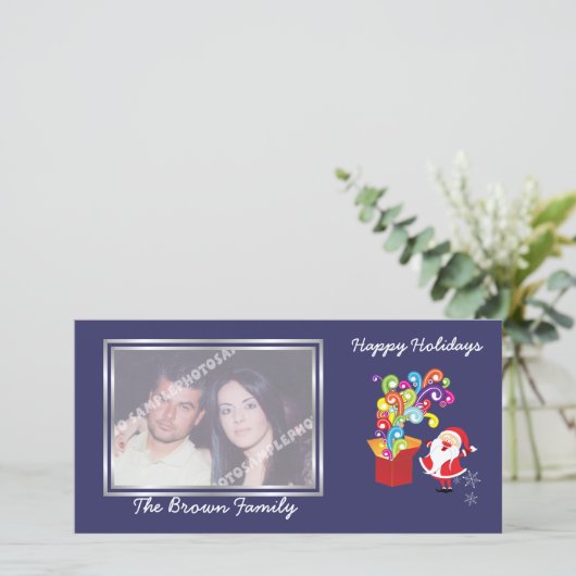 Kerst schattige Kerstman en geschenkdoos fotokaart Feestdagenkaart (Staand voorkant)