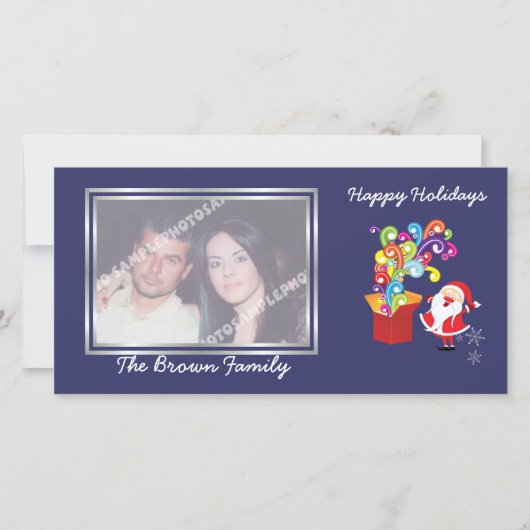 Kerst schattige Kerstman en geschenkdoos fotokaart Feestdagenkaart (Voorkant)