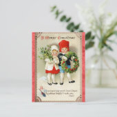 Kerst  Schattige Kinder Victoriaans Gedicht Briefkaart (Staand voorkant)