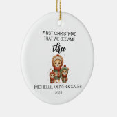 Kerst Schattige Leeuw Familie van Drie Keramisch Ornament (Rechts)