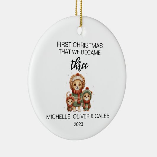 Kerst Schattige Leeuw Familie van Drie Keramisch Ornament (Rechts)