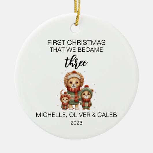 Kerst Schattige Leeuw Familie van Drie Keramisch Ornament (Voorkant)