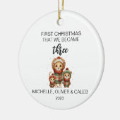 Kerst Schattige Leeuw Familie van Drie Keramisch Ornament (Links)