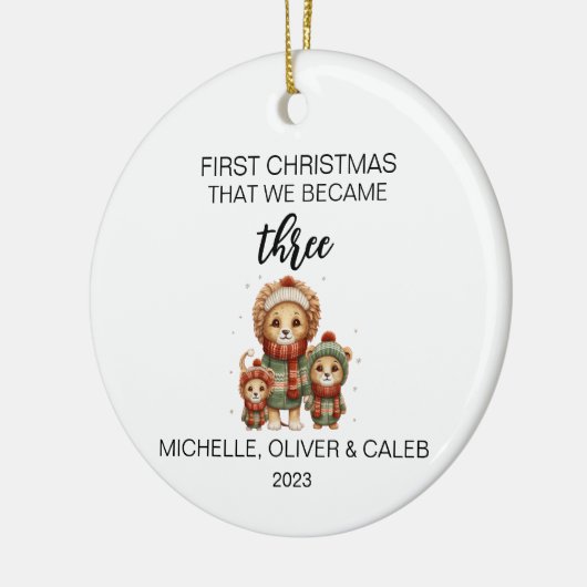 Kerst Schattige Leeuw Familie van Drie Keramisch Ornament (Links)