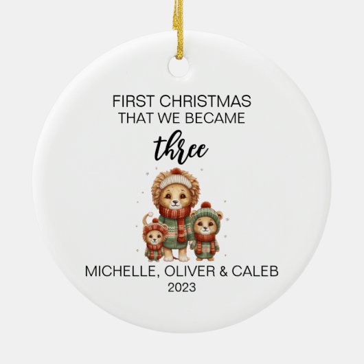 Kerst Schattige Leeuw Familie van Drie Keramisch Ornament (Achterkant)