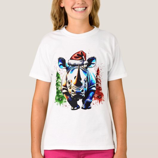 Kerst schattige neushoorn t-shirt (Voorkant)