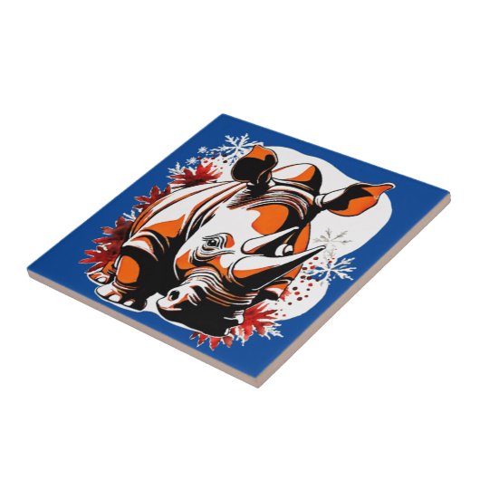 Kerst schattige neushoorn tegeltje (Zijkant)