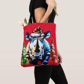 Kerst schattige neushoorn tote bag (Dichtbij)