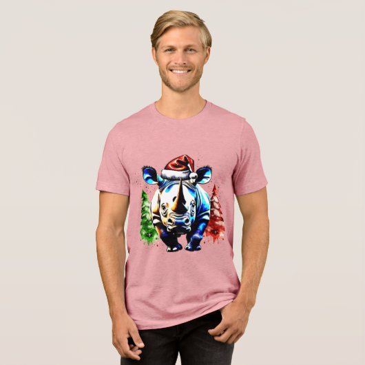 Kerst schattige neushoorn Tri-Blend shirt (Voorkant volledig)