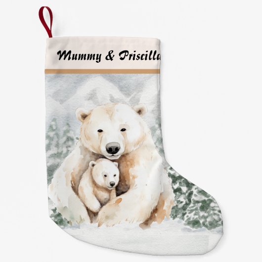 Kerst Schattige Ouder en Kind Polar Beer Kleine Kerstsok (Voorkant)