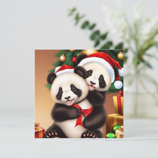 Kerst schattige panda Vakantie Kaart (Staand voorkant)