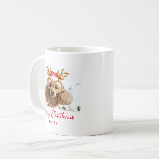 Kerst Schattige Pet Funny Puppy Naughty Dog Foto Koffiemok (Voorkant links)