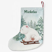 Kerst Schattige Polar Beer op Sleigh in Forest Sno Kleine Kerstsok (Achterkant)