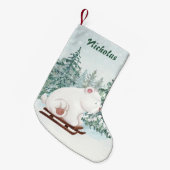 Kerst Schattige Polar Beer op Sleigh in Forest Sno Kleine Kerstsok (Voorkant (Hangend))