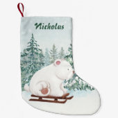 Kerst Schattige Polar Beer op Sleigh in Forest Sno Kleine Kerstsok (Voorkant)