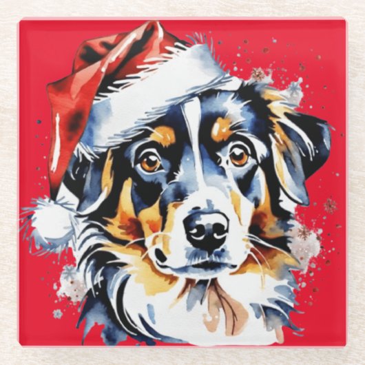 Kerst schattige puppy glazen onderzetter (Voorkant)