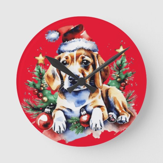 Kerst schattige puppy ronde klok (Voorkant)