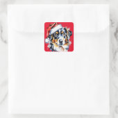 Kerst schattige puppy vierkante sticker (Tas)