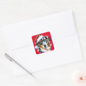 Kerst schattige puppy vierkante sticker (Envelop)