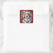 Kerst schattige puppy vierkante sticker (Tas)