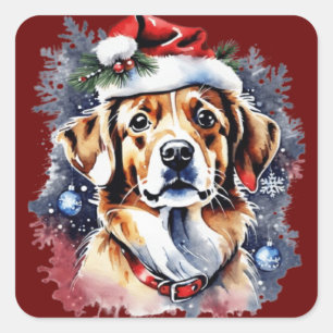 Kerst schattige puppy vierkante sticker