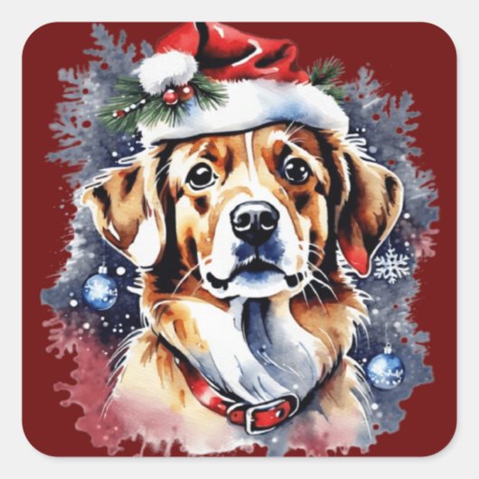 Kerst schattige puppy vierkante sticker (Voorkant)
