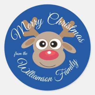 Kerst Schattige rendier Cartoon Blauw Nieuwigheid Ronde Sticker