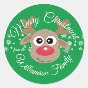 Kerst Schattige rendier Cartoon Groene nieuwigheid Ronde Sticker