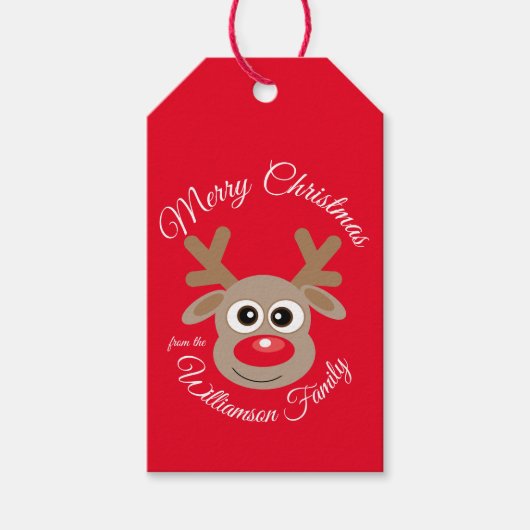Kerst Schattige Rendier Cartoon Karakter Cadeaulabel (Voorkant)