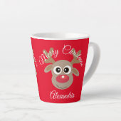 Kerst Schattige rendier Cartoon rood Latte Mok (Rechterhoek)