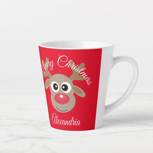 Kerst Schattige rendier Cartoon rood Latte Mok (Rechts)