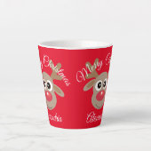 Kerst Schattige rendier Cartoon rood Latte Mok (Voorkant)