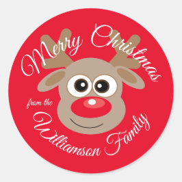 Kerst Schattige rendier Cartoon rood Ronde Sticker