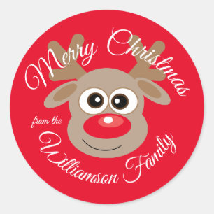 Kerst Schattige rendier Cartoon rood Ronde Sticker