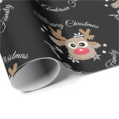 Kerst Schattige Rendier Script Sneeuwvlok Zwart Cadeaupapier (Rol Hoek)