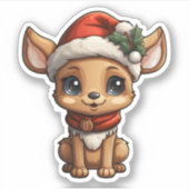 Kerst Schattige rendieren dragen kerstmuts Sticker (Voorkant)