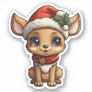 Kerst Schattige rendieren dragen kerstmuts Sticker