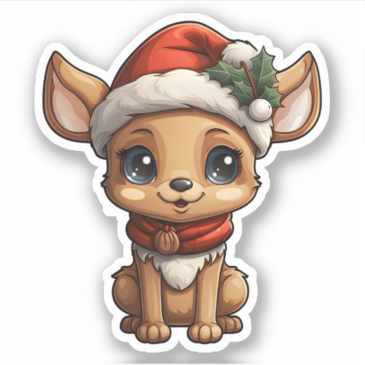 Kerst Schattige rendieren dragen kerstmuts Sticker (Voorkant)