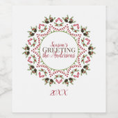 Kerst Schattige rode Holly bessen groen patroon Wijn Etiket (Enkel label)