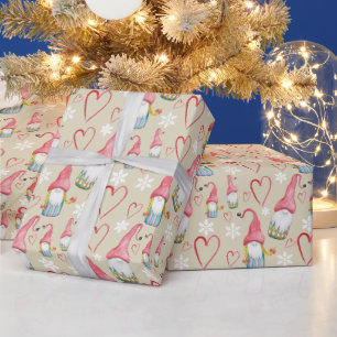 Kerst Schattige Roze Gnome Waterverf Cadeaupapier