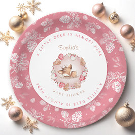 Kerst Schattige Roze Herten Meisje Baby shower Papieren Bordje