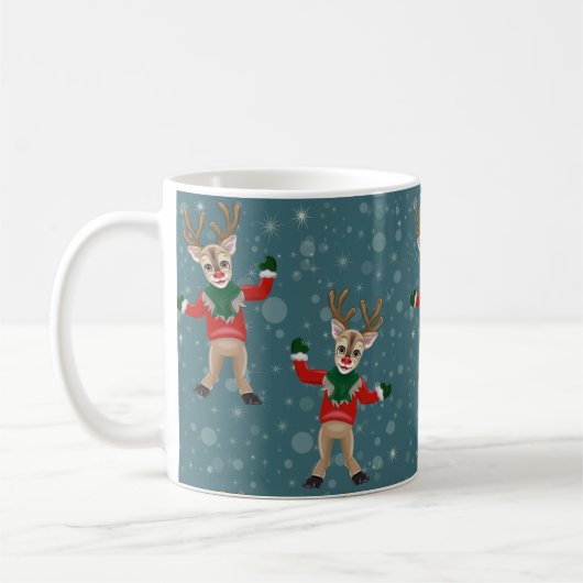 Kerst Schattige Rudolph de Rood neus Rendier Koffiemok (Links)