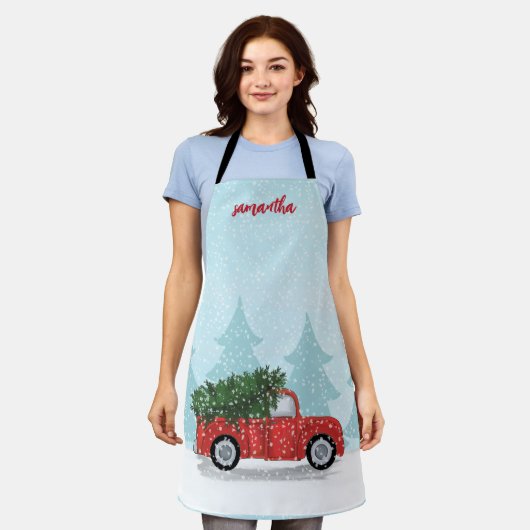 Kerst Schattige Script Waterverf rustieke rode tru Schort (Gedragen)