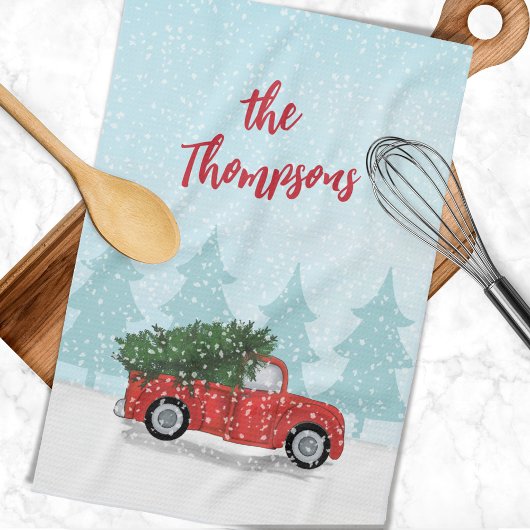 Kerst Schattige Script Waterverf rustieke rode tru Theedoek