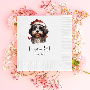 Kerst Schattige Shih Tzu Dog Drink op mij Servet