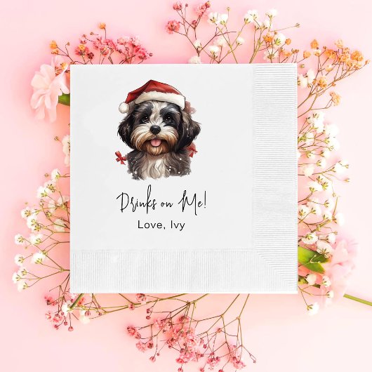 Kerst Schattige Shih Tzu Dog Drink op mij Servet