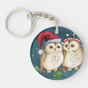 kerst schattige uil dieren in de natuur kerstmuts sleutelhanger