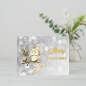 Kerst schattige uil met takken en ballen folie feestdagen briefkaart (Staand Voorkant)