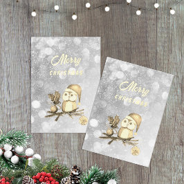 Kerst schattige uil met takken en ballen folie feestdagenkaart