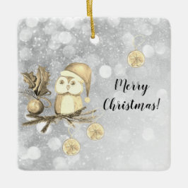 Kerst schattige uil met takken en ballen keramisch ornament